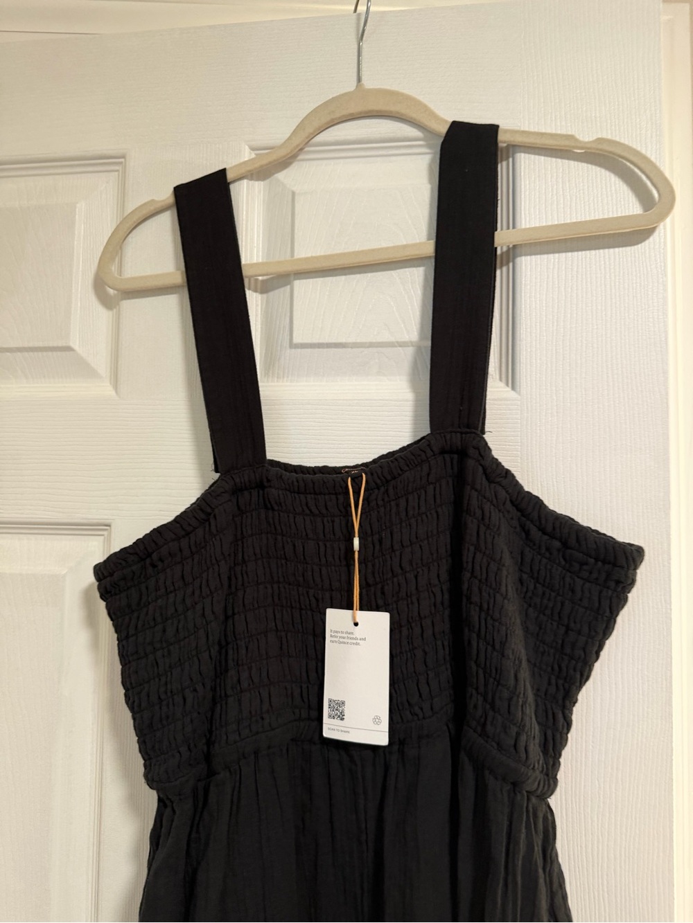 Quince Black 100% Organic Cotton Gauze Smocked Wide Leg Jumpsuit- Size XL - Picture 8 of 9